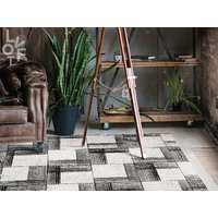 Skizzenhafte Quadrate Linoleum Teppich, Graue Vinyl Bodenmatte, Weiße Holz Matte, Wohnzimmer Küchen Matten Für Den Boden von LovftWave