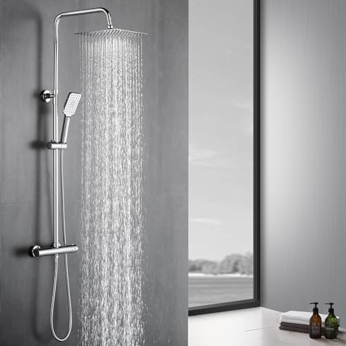 Lovhaus Duschsystem mit Thermostat, Duschset mit 25 * 25cm Quadratisch Regendusche, 3 Strahlarten Handbrause und 81-117cm Einstellbar Duschstangen, Duschamaturenset, Chrom, B27SS111H1CP Lovhaus Duschsystem mit Thermostat, Duschset mit 25 * 25cm Quadratisch Regendusche, 3 Strahlarten Handbrause und 81-117cm Einstellbar Duschstangen, Duschamaturenset, Chrom, B27SS111H1CP von Lovhaus