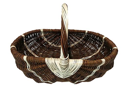 Pilzkorb braun weiß Gartenkorb Weidenkorb geflochten Pflanzkorb 36 cm von Tokiso