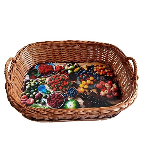 Weidentablett 55 cm Länge Großes Frühstückstablett geflochten hoher Rand Obst Motiv Weidentablett 55 cm Länge Großes Frühstückstablett geflochten hoher Rand Obst Motiv von Lovinbirds