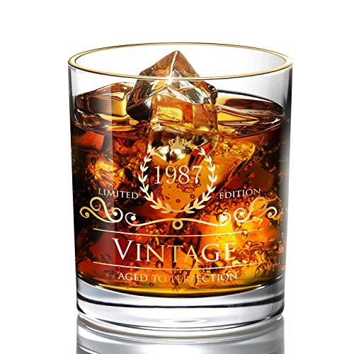 1987 34. Geburtstag/Jahrestag Geschenk für Männer/Vater/Sohn, Vintage-Whiskey-Gläser, 24 K Gold, handgefertigt, altmodische Whiskey-Gläser, Bourbon Scotch, Party-Dekorationen von Lovinpro