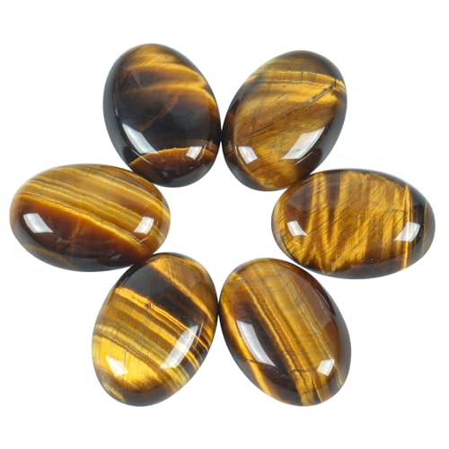 Lovionus89 18x25 mm ovale Cabochons Flatback Kristallheilstein für Schmuckherstellung DIY Pack von 6, Tigerauge Lovionus89 18x25 mm ovale Cabochons Flatback Kristallheilstein für Schmuckherstellung DIY Pack von 6, Tigerauge von Lovionus89