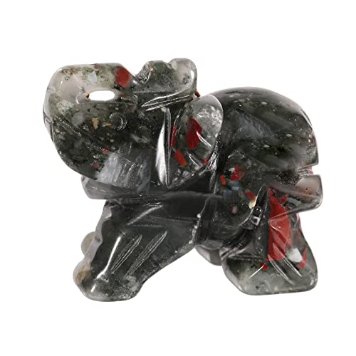 Lovionus89 40mm Handgeschnitzt Kristall Elefant Figuren, Glücklich Tasche Steintierstatue Skulptur Haus Dekoration, Afrika-Blutstein von Lovionus89