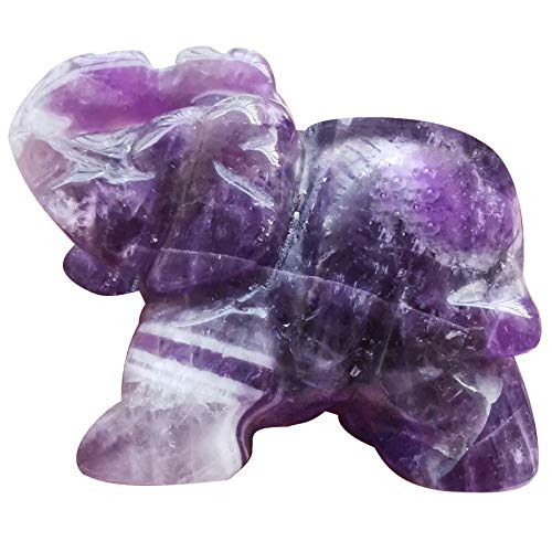 Lovionus89 40mm Handgeschnitzt Kristall Elefant Figuren, Glücklich Tasche Steintierstatue Skulptur Haus Dekoration, Amethyst von Lovionus89