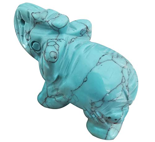 Lovionus89 40mm Handgeschnitzt Kristall Elefant Figuren, Glücklich Tasche Steintierstatue Skulptur Haus Dekoration, Grünes Howlite-Türkis von Lovionus89