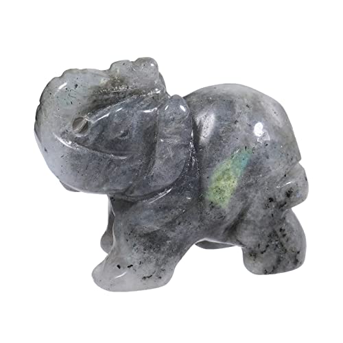 Lovionus89 40mm Handgeschnitzt Kristall Elefant Figuren, Glücklich Tasche Steintierstatue Skulptur Haus Dekoration, Mondstein von Lovionus89