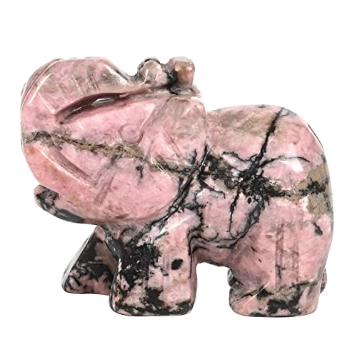 Lovionus89 40mm Handgeschnitzt Kristall Elefant Figuren, Glücklich Tasche Steintierstatue Skulptur Haus Dekoration, Rhodonit von Lovionus89