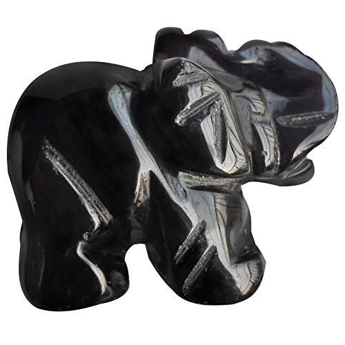 Lovionus89 40mm Handgeschnitzt Kristall Elefant Figuren, Glücklich Tasche Steintierstatue Skulptur Haus Dekoration, Schwarzer Obsidian von Lovionus89