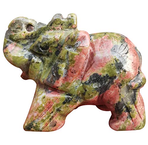 Lovionus89 40mm Handgeschnitzt Kristall Elefant Figuren, Glücklich Tasche Steintierstatue Skulptur Haus Dekoration, Unakite von Lovionus89