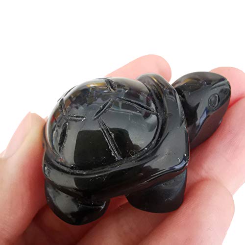 Lovionus89 Hand Geschnitzt Stein Kristall Schildkröte, 40mm kleine Schildkröte Tierfigur Tasche Statue Skulptur, Schwarzer Obsidian von Lovionus89