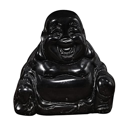 Lovionus89 Handgeschnitzter Kristallstein Maitreya Buddhismus, 40mm Lachender glücklicher Buddha Figur Dekoration, Schwarzer Obsidian von Lovionus89