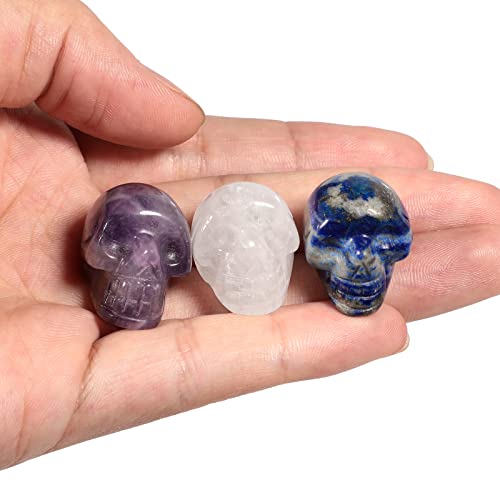 Lovionus89 Lapislazuli und Amethyst und Weißer Quarz Mini-Heilungskristall Mensch Schädel, 1 Zoll handgeschnitzt Steinfigur Statue Skulpturen Dekor, 3er Pack von Lovionus89