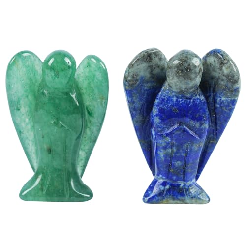 Lovionus89 Mini Kristall Engel, 2 STK Tasche Geschnitzt Edelstein Wächter Figuren Heilung Statue Zuhause Dekor 1,5 Zoll, Grünes Aventurin + Lapislazuli von Lovionus89