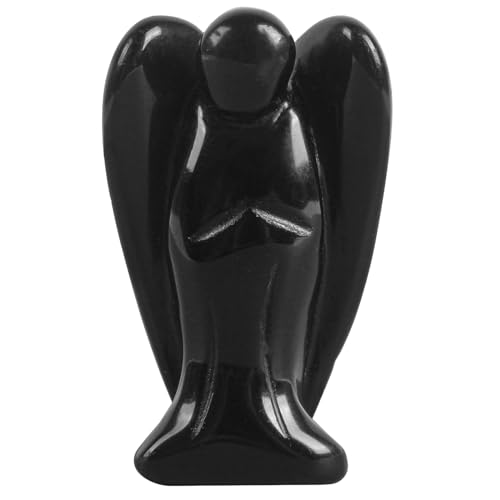 Lovionus89 Natürlich Schwarzes Obsidian Engel Statue, Handgeschnitzt Stein Heilung Kristall Tasche Figuren Dekoration, 5CM von Lovionus89
