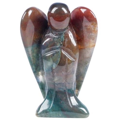 Lovionus89 Natürlich Indischer Achat Wächter Engel Statue, Handgeschnitzt Stein Heilung Kristall Tasche Figuren Dekoration, 5CM von Lovionus89