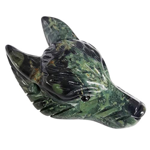 Lovionus89 Natürlich Kambaba Jasper Wolf Kopf Stein Statue, Mini 40mm Tier Heilung Kristall Tasche Skulptur von Lovionus89