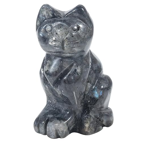 Lovionus89 Natürlich Labradorit Katze Kristalle Steine Statue, 5 cm Tasche Geschnitzt Figuren Sammlerstücke Zimmer Dekor von Lovionus89