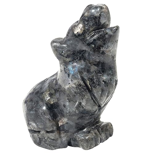 Lovionus89 Natürlich Labradorit Wolf Kristall Figur,Hand Geschnitzt Stein Wächter Tier Statuen für Zuhause Dekor 6.3 cm von Lovionus89