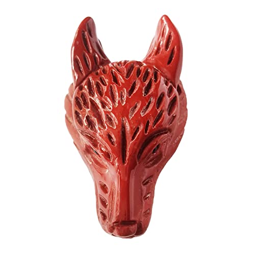 Lovionus89 Natürlich Roter Jaspis Wolf Kopf Stein Statue, Mini 40mm Tier Heilung Kristall Tasche Skulptur von Lovionus89