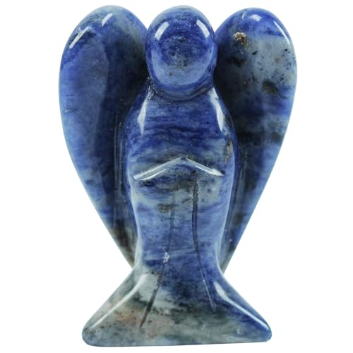 Lovionus89 Natürlich Sodalith Wächter Engel Statue, Handgeschnitzt Stein Heilung Kristall Tasche Figuren Dekoration, 5CM von Lovionus89