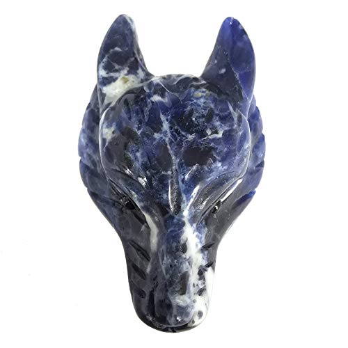 Lovionus89 Natürlich Sodalith Wolf Kopf Stein Statue, Mini 40mm Tier Heilung Kristall Tasche Skulptur von Lovionus89