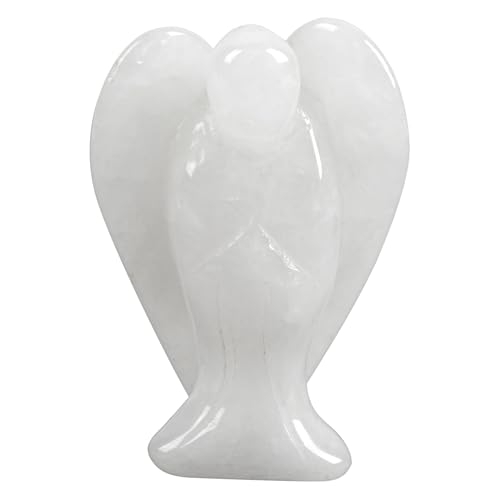 Lovionus89 Natürlich Weiße Jade Wächter Engel Statue, Handgeschnitzt Stein Heilung Kristall Tasche Figuren Dekoration, 5CM von Lovionus89
