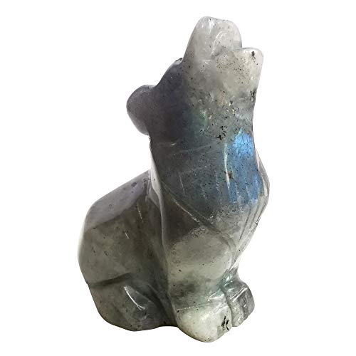 Lovionus89 Natürlicher Mondstein Wolf Kristall Figur, handgeschnitzte Stein Tier Statuen für Heimdekoration 6,3 cm von Lovionus89