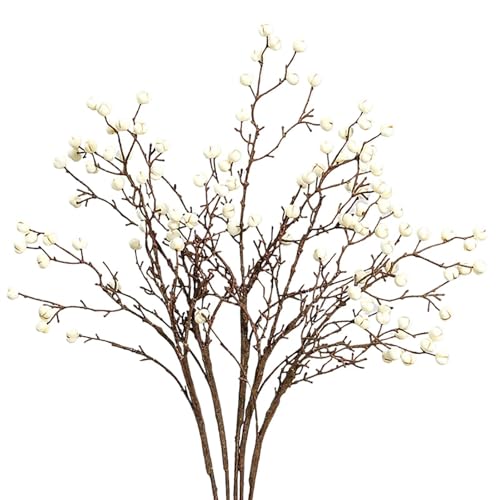 Lovmeety Künstliche weiße Beeren-Zweige, künstliche Weihnachtsbeeren, realistische künstliche Stechpalmen-Zweige für Tischdekoration, Zuhause, Vase, Weihnachten, Party, Kranz, Dekoration, 5 Stück von Lovmeety
