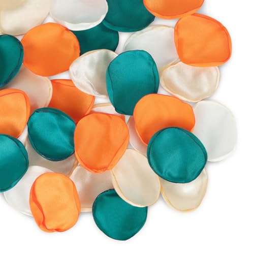 Lovmeety Rosenblätter aus Seide, Blaugrün und Orange, für Herbst, Hochzeit, Dekoration, künstliche Rosenblätter für Brautparty, Party, Tisch, Gangdekoration, 300 Stück von Lovmeety