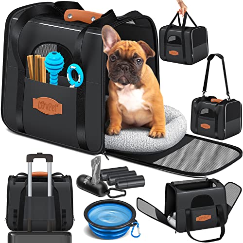 LOVPET® Hundebox Hundetasche Transportbox 2in1 Hunde & Katzentasche Hundetransportbox inkl. Pet-Kissen + 3X Beutelrollen + Napf 44x31 x 36 m Transporttasche für Haustiere, Haustiertransportbox von Lovpet