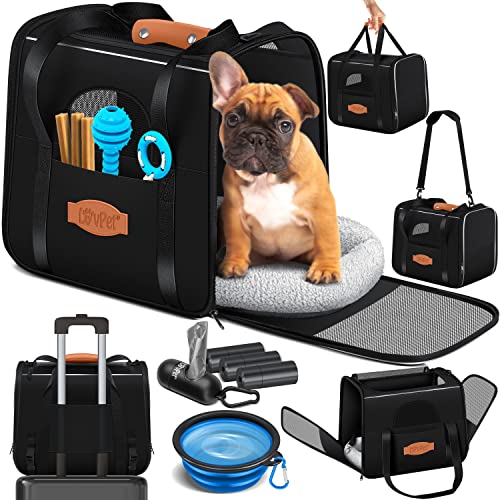 LOVPET® Hundebox Hundetasche Transportbox 2in1 Hunde & Katzentasche Hundetransportbox inkl. Pet-Kissen + 3x Beutelrollen + Napf 44x31x36xm Transporttasche für Haustiere, Haustiertransportbox Schwarz von Lovpet