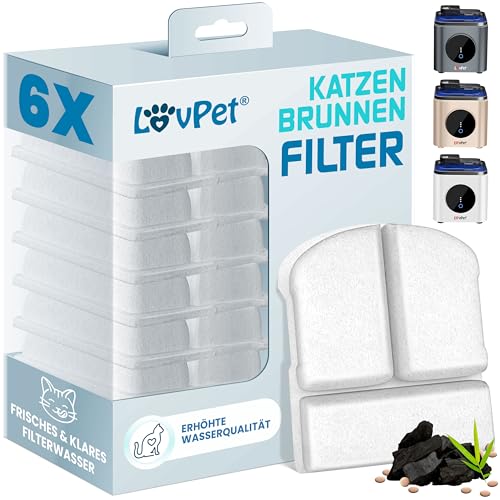 LOVPET® Katzenbrunnen Filter 6er-Set mit Doppel-Filtersystem Aktivkohle & Filter-Steine kompatibel mit Lovpet Trinkbrunnen für Katzen von Lovpet