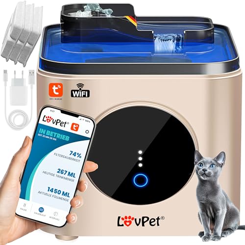 LOVPET® Katzenbrunnen Trinkbrunnen für Katzen 3,5L Wassertank & 3X Filter Automatischer Wasserspender Katzentrinkbrunnen Steuerung über App Wasserbrunnen Doppel-Filtersystem Aktivkohle & Filtersteine von Lovpet