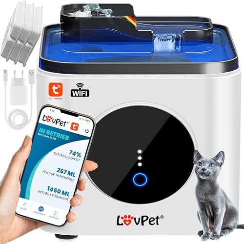 LOVPET® Katzenbrunnen Trinkbrunnen für Katzen 3,5L Wassertank & 3X Filter Automatischer Wasserspender Katzentrinkbrunnen Steuerung über App Wasserbrunnen Doppel-Filtersystem Aktivkohle & Filtersteine von Lovpet