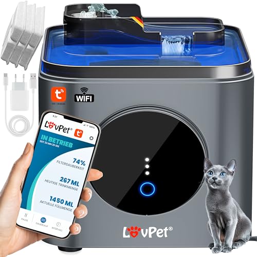 LOVPET® Katzenbrunnen Trinkbrunnen für Katzen 3,5L Wassertank & 3X Filter Automatischer Wasserspender Katzentrinkbrunnen Steuerung über App Wasserbrunnen Doppel-Filtersystem Aktivkohle & Filtersteine von Lovpet