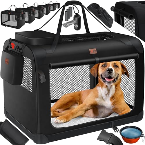 Lovpet® Transportbox Hund Katze Transporttasche L 70x52x52cm | Hunde-Tragetasche Faltbare Katzentasche | Haustier-Transportbox inkl. Hundenapf & Schultergurt | für Katzen & Hunde Schwarz von Lovpet