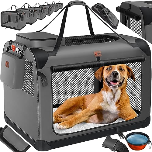 Lovpet® Transportbox Hund Katze Transporttasche XXL 91,4x63,5x63,5cm | Hunde-Tragetasche Faltbare Katzentasche | Haustier-Transportbox inkl. Hundenapf & Schultergurt | für Katzen & Hunde Anthrazit von Lovpet