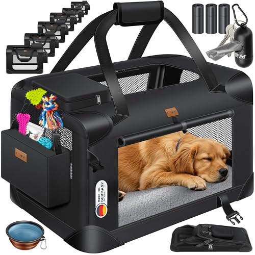 Lovpet® Transportbox Hund Katze Transporttasche XXL 91,4x63,5x63,5cm | Hunde-Tragetasche Faltbare Katzentasche | Haustier-Transportbox inkl. Hundenapf & Schultergurt | für Katzen & Hunde Schwarz von Lovpet