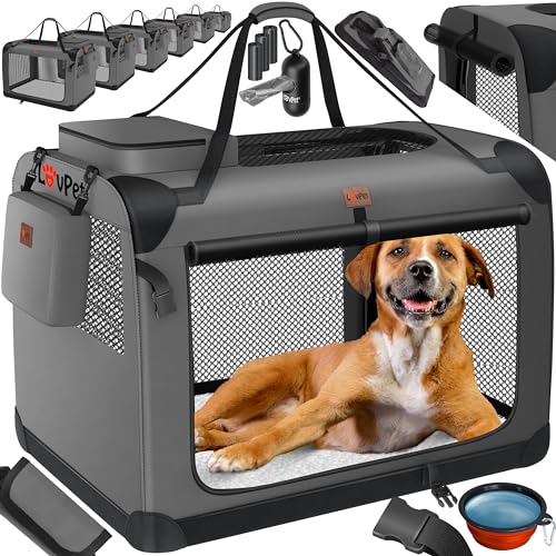LOVPET® Transportbox Hund Katze Transporttasche XXXL 102x70x70cm | Hunde-Tragetasche Faltbare Katzentasche | Haustier-Transportbox inkl. Hundenapf & Schultergurt | für Katzen & Hunde Anthrazit von Lovpet