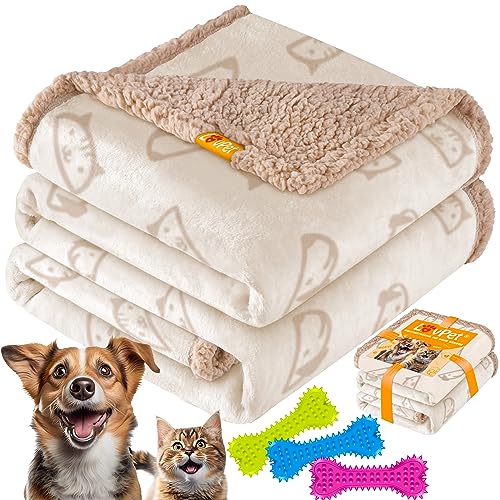 Lovpet® wasserdichte Hundedecke, Fleece Haustier Decke Katzendecke + 3X Kauknochen, für kleine und mittelgroße Hunde, Katzen, 127 x 101 cm, L, Handwäsche, beidseitiger Sofabezug-Schutz Beige von Lovpet