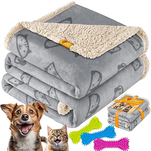 Lovpet® wasserdichte Hundedecke, Fleece Haustier Decke Katzendecke + 3X Kauknochen, für kleine und mittelgroße Hunde, Katzen, 127 x 101 cm, L, Handwäsche, beidseitiger Sofabezug-Schutz Grau von Lovpet