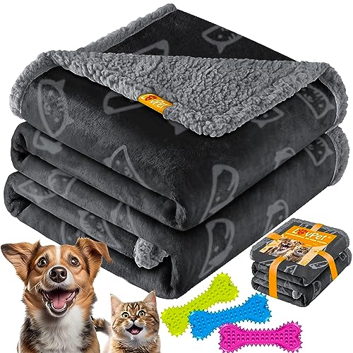 Lovpet® wasserdichte Hundedecke, Fleece Haustier Decke Katzendecke + 3X Kauknochen, für kleine und mittelgroße Hunde, Katzen, 127 x 101 cm, L, maschinenwaschbar, beidseitiger Sofabezug-Schutz Schwarz von Lovpet