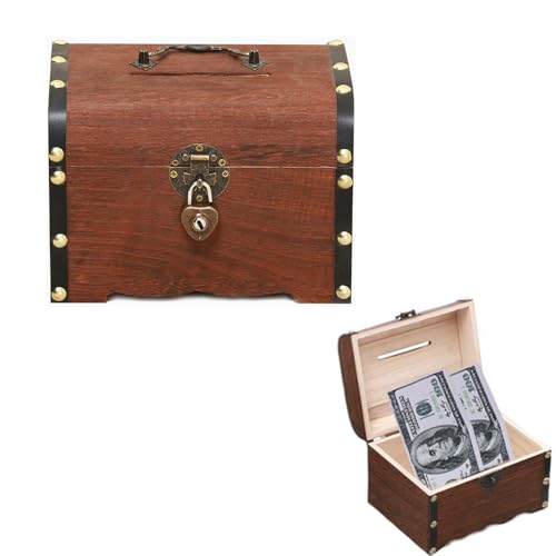 Lowats Vintage Holz Schatztruhe mit Schloss, 14.5 cm x 10 cm x 9.5 cm, Schmuckkasten, Geburtstag, abschließbar von Lowats
