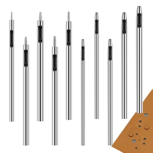 Lowats Locheisen Set 10 Stücke Locheisensatz ​Leder Punch Set Lochstanzer Stanzwerkzeug Locher Cutter Runde Stahl Hohl Punch Set Leder Hohl Locher Hohle Loch Punch Hand Stahl Puncher von Lowats