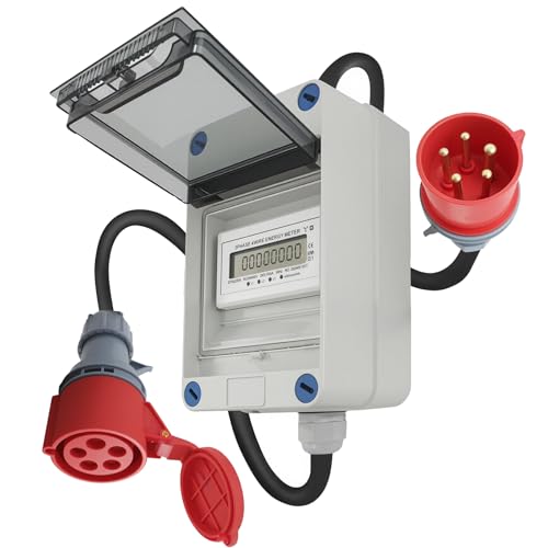 32A Mobiler Stromzähler, 3 Phasen 400V mit CEE Stecker und Kupplung, MID-Kalibrierung, IP44,für Wohnmobile, Elektroauto, Camping, Industrie von LoyalaEU