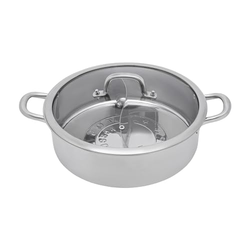 304 Lebensmittelqualität Edelstahl Hot Pot,Küche Kasserolle Suppe Kochen Werkzeug mit Trennwand & Deckel für Induktionskochfeld, Gasherd, doppelseitiges Suppen-Kochgeschirr (28/32cm) (32cm) von LoyaltyClivia