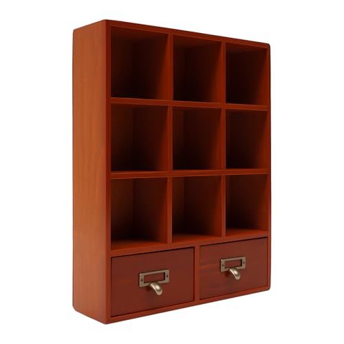 LoyaltyClivia Bücherregale,9 Fächer Holzregal Setzkasten,Holzregal Bücherregal, Standregal Würfelregal, 9 Würfel Holz Display Regalmit 2 Schubladen, Schreibtisch Organizer Braun von LoyaltyClivia