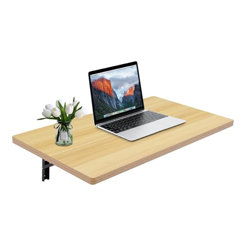 LoyaltyClivia Wandmontierte klappbare Arbeitsbank, Schwebender Schreibtisch mit Eisenhalterung, Klappbarer Arbeitstisch Wandtisch, für Schlafzimmern, Wohnzimmern, 81x 45,5x25cm, Holzfarbe von LoyaltyClivia