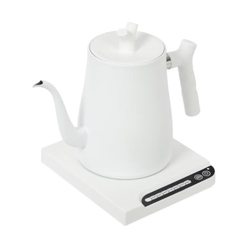 Wasserkocher 1L, Intelligenter Elektrischer Teekocher mit Temperaturregelung, Edelstahl Schwanenhals Coffee Kettle, 1000W Schnelles Aufkochen, mit Thermostat und Speicherfunktion (Weiß) von LoyaltyClivia