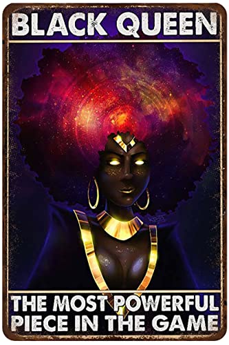 Loyience Retro Metall Blechschild Black Queen Poster, Afro Queen Vintage Black Woman Wandschild Metall Blechschild Wandschild für Zuhause Bar Pub Garage Man Cave Cafe Club 8"x12" Zoll von Loyience